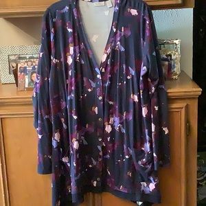 Logo by Lori Goldstein Blue Floral Knit Cardigan